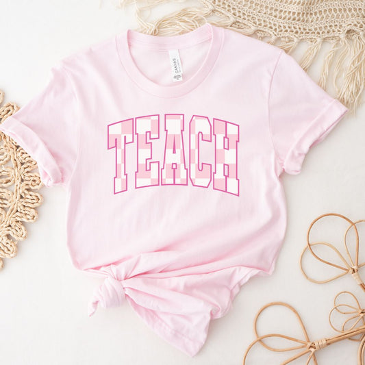 Pink Checkered Teach Tee